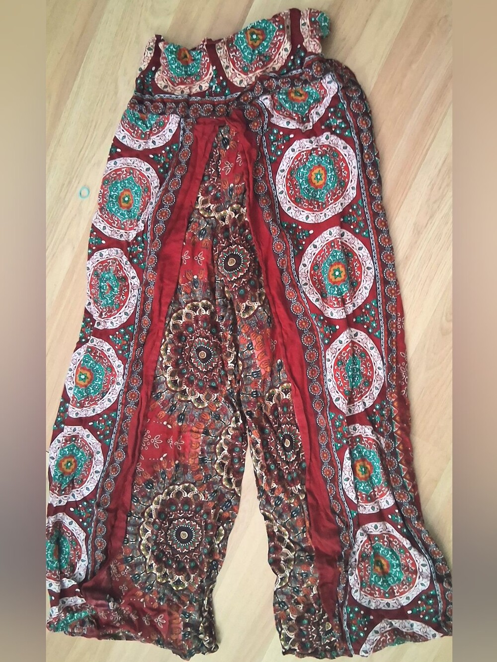 Trop Belle Pour Toi Montréal Boho Wide Leg Palazzo Pants Red Paisley S - Picture 3 of 10